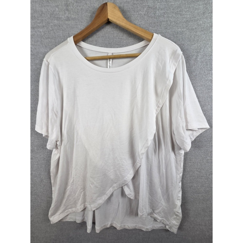 Fabletics Plus 2X Tee Shirt White Wrap Front Top Layered Flowy Active Stretch